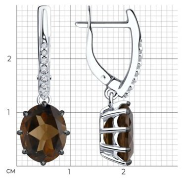 Серьги Diamant 94-321-02054-4 вес 3.55 г серебро, фианит, раухтопаз купить,25092