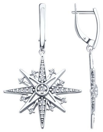 Серьги Diamant 94-121-02152-1 вес 6.52 г серебро, фианит купить,28355