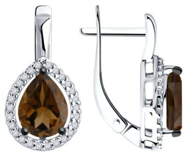 Серьги Diamant 94-320-02047-2 вес 3.49 г серебро, фианит, раухтопаз купить,27702