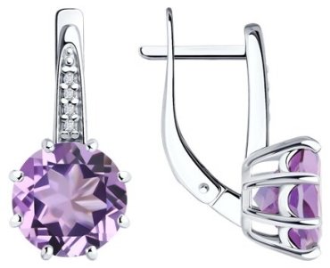 Серьги Diamant 94-320-02040-2 вес 3.46 г серебро, аметист, фианит купить,32662
