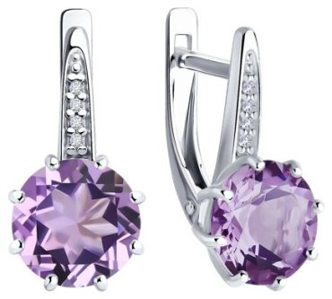 Серьги Diamant 94-320-02040-2 вес 3.46 г серебро, аметист, фианит купить,32662