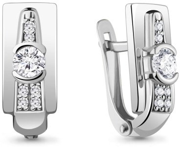 Серьги AQUAMARINE 43481А вес 3 г серебро, фианит купить,27426