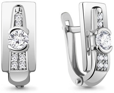 Серьги AQUAMARINE 43481А вес 3 г серебро, фианит купить,27426