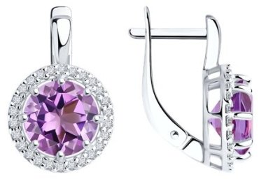 Серьги Diamant 94-320-02052-3 вес 3.55 г серебро, аметист, фианит купить,28802