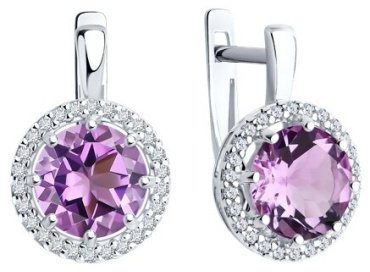Серьги Diamant 94-320-02052-3 вес 3.55 г серебро, аметист, фианит купить,28802