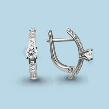 Серьги AQUAMARINE 44110А вес 2.1 г серебро, фианит купить,20638