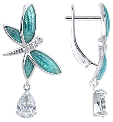 Серьги Diamant 94-121-02244-1_s вес 4.6 г серебро, фианит, эмаль купить,24089