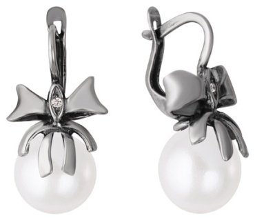 Серьги Красная пресня 3362399 вес 10 г серебро, жемчуг, фианит купить,25872