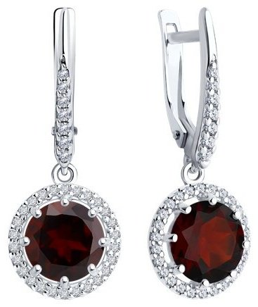 Серьги Diamant 94-321-02052-2 вес 4.06 г серебро, фианит, гранат купить,42938