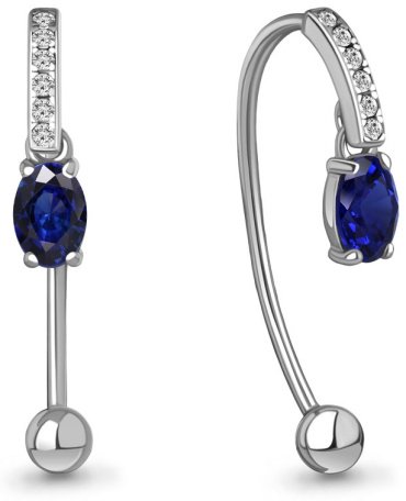 Пусеты AQUAMARINE 48296АБ вес 2.1 г серебро, фианит купить,22162