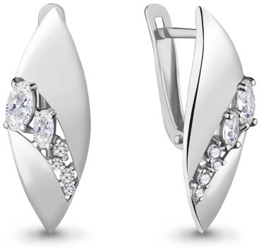 Серьги AQUAMARINE 45849А вес 2.5 г серебро, фианит купить,24793