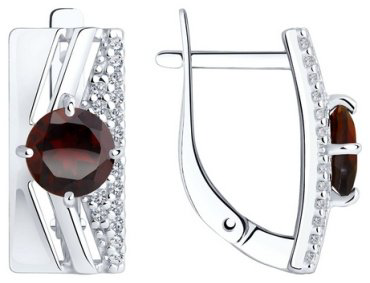 Серьги Diamant 94-320-00788-2 вес 3.27 г серебро, фианит, гранат купить,27702