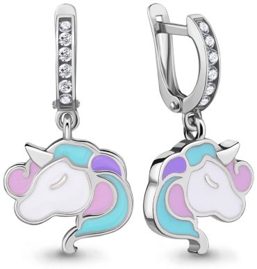 Серьги AQUAMARINE 46832А вес 2.76 г серебро, фианит, эмаль купить,29087