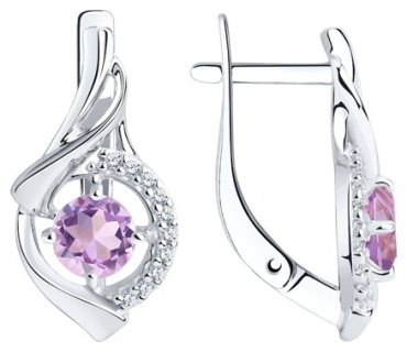 Серьги Diamant 94-320-00379-3 вес 3.34 г серебро, аметист, фианит купить,26546