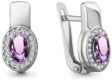 Серьги AQUAMARINE 4712504А-aq4 вес 3.38 г серебро, аметист, фианит купить,37563