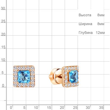 Пусеты AQUAMARINE 4773605А.6 вес 2.32 г серебро, топаз, фианит купить,33104