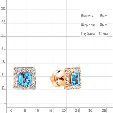Пусеты AQUAMARINE 4773605А.6 вес 2.32 г серебро, топаз, фианит купить,33104