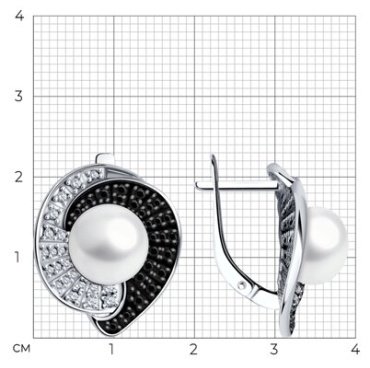Серьги Diamant 94-320-01965-1 вес 7.3 г серебро, жемчуг, фианит купить,NaN