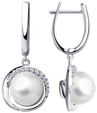 Серьги SOKOLOV 94023490 вес 8.79 г серебро, жемчуг, фианит купить,NaN