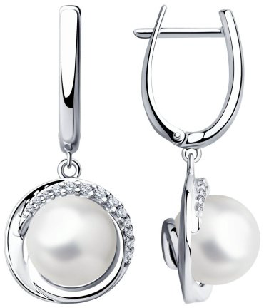 Серьги SOKOLOV 94023490 вес 8.79 г серебро, жемчуг, фианит купить,NaN