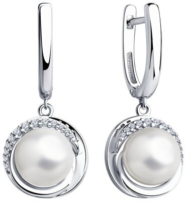 Серьги SOKOLOV 94023490 вес 8.79 г серебро, жемчуг, фианит купить,NaN