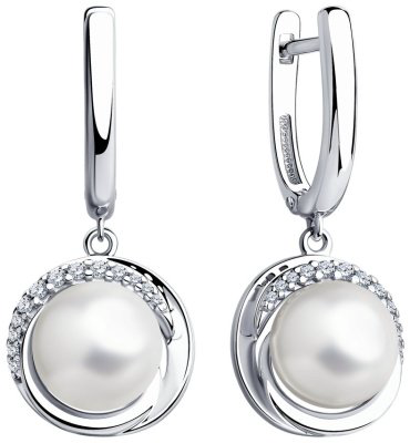 Серьги SOKOLOV 94023490 вес 8.79 г серебро, жемчуг, фианит купить,NaN
