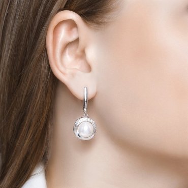 Серьги SOKOLOV 94023490 вес 8.79 г серебро, жемчуг, фианит купить,NaN