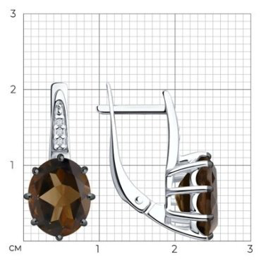 Серьги Diamant 94-320-02054-4 вес 3.48 г серебро, фианит, раухтопаз купить,26676