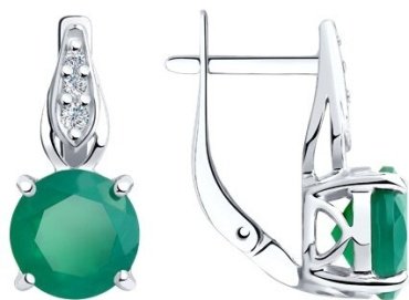 Серьги Diamant 94-320-00408-1_3,48 вес 3.48 г серебро, агат, фианит купить,25650