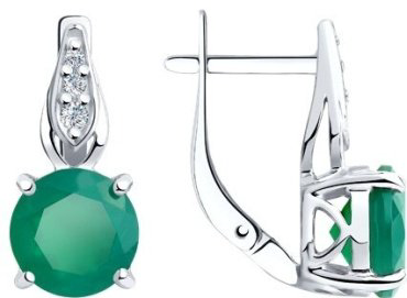 Серьги Diamant 94-320-00408-1_3,48 вес 3.48 г серебро, агат, фианит купить,25650