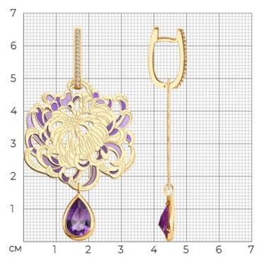 Серьги Diamant 93-321-01779-1 вес 12.2 г серебро, фианит, ситалл, эмаль купить,49847