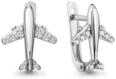 Серьги AQUAMARINE 49352А вес 2.1 г серебро, фианит купить,20999