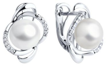 Серьги SOKOLOV 92022940 вес 5.34 г серебро, культивированный жемчуг, фианит купить,30899