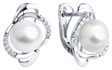Серьги SOKOLOV 92022940 вес 5.34 г серебро, культивированный жемчуг, фианит купить,30899