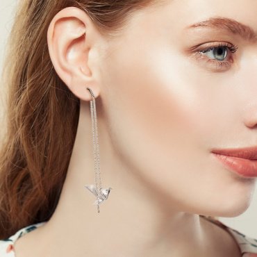 Серьги-цепочки AQUAMARINE 49442А.5 вес 2.14 г серебро, фианит купить,20777