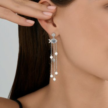 Серьги-цепочки Diamant D94-122-02186-2_s вес 5.53 г серебро, фианит, жемчуг купить,34628