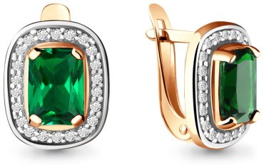 Серьги AQUAMARINE 42902Г вес 3.14 г серебро, наноизумруд, фианит купить,NaN