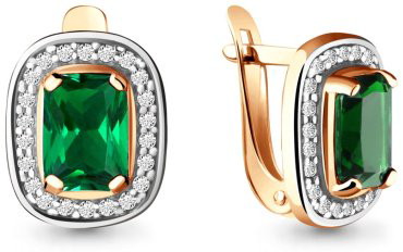 Серьги AQUAMARINE 42902Г вес 3.14 г серебро, наноизумруд, фианит купить,NaN