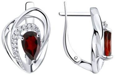 Серьги Diamant 94-320-00630-2 вес 4.47 г серебро, гранат, фианит купить,31806