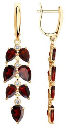 Серьги Diamant 93-321-02622-1 вес 5.56 г серебро, фианит, гранат купить,58102
