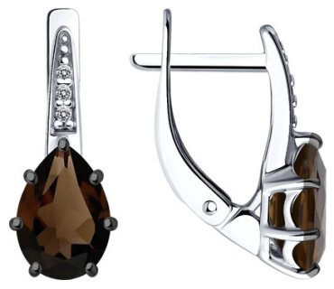 Серьги Diamant 94-320-02059-3 вес 2.18 г серебро, фианит, раухтопаз купить,NaN