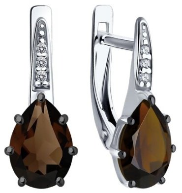 Серьги Diamant 94-320-02059-3 вес 2.18 г серебро, фианит, раухтопаз купить,NaN