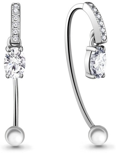 Серьги AQUAMARINE 48296А вес 2.1 г серебро, фианит купить,32832