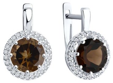 Серьги Diamant 94-320-02052-4 вес 3.57 г серебро, фианит, раухтопаз купить,30780