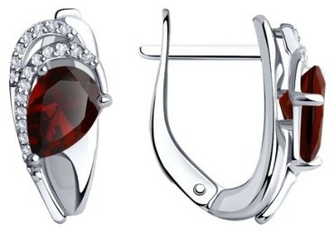 Серьги Diamant 94-320-00548-2 вес 2.69 г серебро, фианит, гранат купить,25650