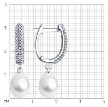 Серьги Diamant 94-320-01952-1 вес 5.68 г серебро, жемчуг, фианит купить,50146