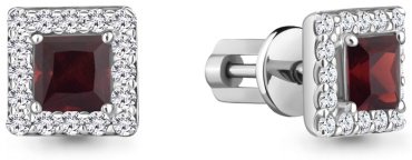 Пусеты AQUAMARINE 4773603А вес 2.26 г серебро, фианит, гранат