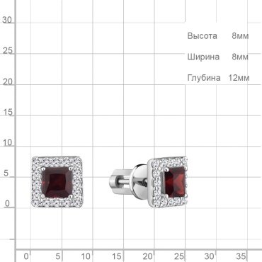 Пусеты AQUAMARINE 4773603А вес 2.26 г серебро, фианит, гранат