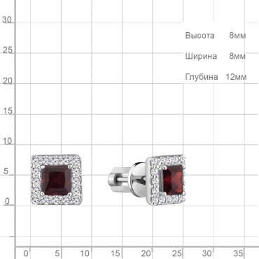 Пусеты AQUAMARINE 4773603А вес 2.26 г серебро, фианит, гранат