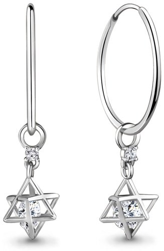 Серьги AQUAMARINE 48298А вес 3.9 г серебро, фианит купить,30196